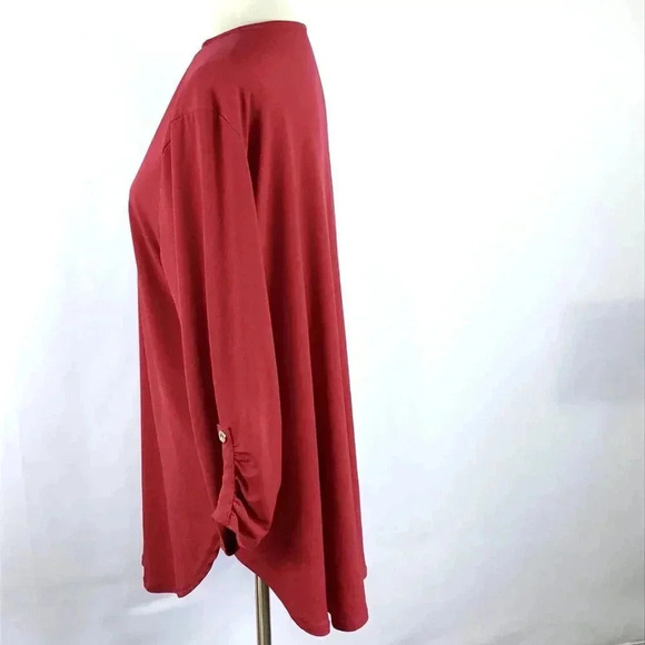 Women's Red Tunic Top Zenana Outfitters 3X Gold 1/3 Zip Popover Ruched Stretchy - Picture 7 of 11